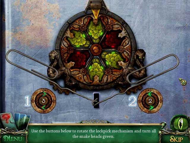 Puzzle is solved by two switches: left [1] and right [2] - Puzzles - Collectibles and puzzles - 9 Clues: The Secret of Serpent Creek - Game Guide and Walkthrough