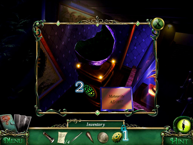 Use Gear [1] on cupboard [2] and then take Gold Lockpicks and code part from the drawer - Museum - Main storyline - 9 Clues: The Secret of Serpent Creek - Game Guide and Walkthrough