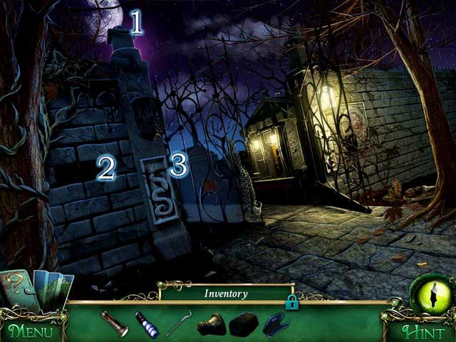 Put those items into proper places: Urn [1], Brick [2] and Snake head [3] - Cemetery - Main storyline - 9 Clues: The Secret of Serpent Creek - Game Guide and Walkthrough
