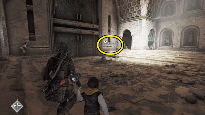 Ask Sophia to use the mechanism to the right of the gate - we marked it in the picture - A Plague Tale Requiem: Chapter 11, Open the gate - walkthrough - Chapter 11 - The Cradle of Centuries - A Plague Tale Requiem Guide, Walkthrough
