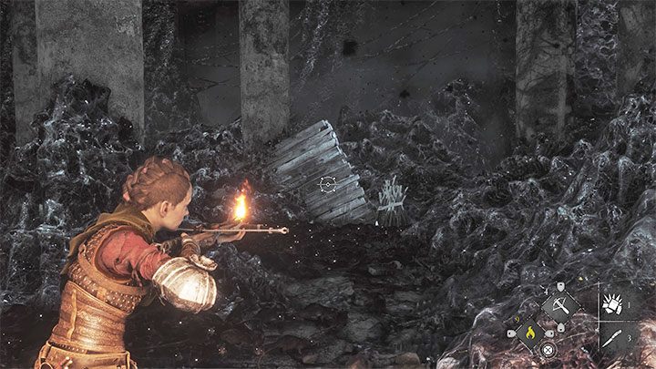 You have to go through the lower area and use the Ignifer to light a fire - A Plague Tale Requiem: Chapter 11, Open the gate - walkthrough - Chapter 11 - The Cradle of Centuries - A Plague Tale Requiem Guide, Walkthrough