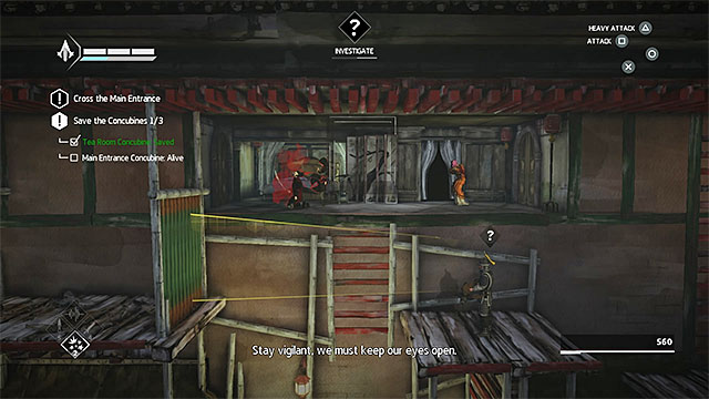 It is best to reach the Concubine after stunning the enemy with a crossbow - Old Friend - walkthrough for sequence 9 - Walkthrough - Assassins Creed Chronicles: China - Game Guide and Walkthrough