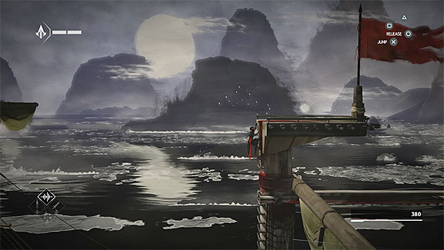 Shard is hidden at the top of middle mast of Chinese ship - Shards in sequence 3 - The Port - Animus shards - Assassins Creed Chronicles: China - Game Guide and Walkthrough