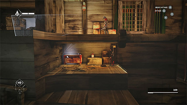 You must pass by guards to reach the ledge with a chest - Treasure chests in sequence 3 - The Port - Treasure chests - Assassins Creed Chronicles: China - Game Guide and Walkthrough