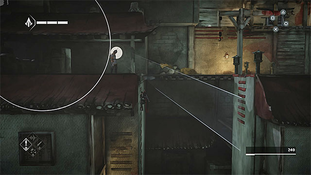 Disorientate the guard so that he stops observing the right ladder for a while - The Slaver - walkthrough for sequence 4 - Walkthrough - Assassins Creed Chronicles: China - Game Guide and Walkthrough