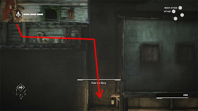 Shaft leading to the territory with second slave - The Slaver - walkthrough for sequence 4 - Walkthrough - Assassins Creed Chronicles: China - Game Guide and Walkthrough