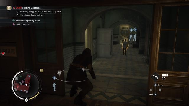 The corridor that leads to the morgue. Two marked enemies are related to a side objective. - 05 - Overdose | Syndicate Sequence 4 Walkthrough - Sequence 4 - Assassins Creed: Syndicate Game Guide & Walkthrough