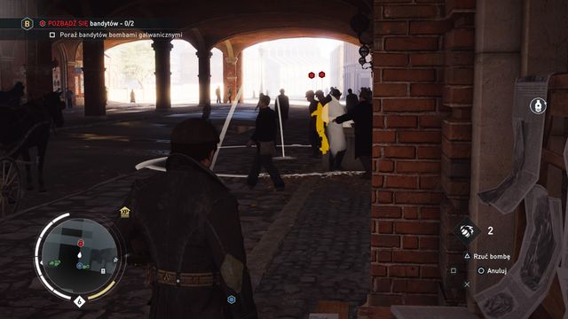 Two enemies are standing in front of the building - use the new tool to electrocute them. - 04 - Breaking News | Syndicate Sequence 5 Walkthrough - Sequence 5 - Assassins Creed: Syndicate Game Guide & Walkthrough
