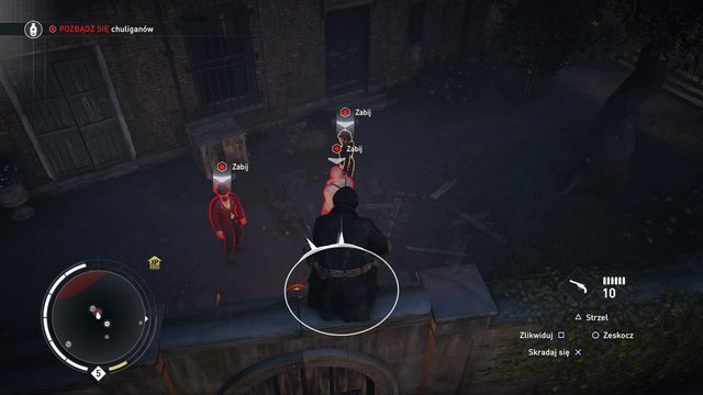 Surprise the thugs from the air. - 04 - A Long Night Out on The Town | Train Hideout Memories - Train Hideout Memories - Assassins Creed: Syndicate Game Guide & Walkthrough