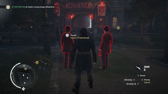 The two in front of the theater - one of the enemies has a mask, it is a good idea to obtain it. - 04 - Final Act | Syndicate Sequence 8 Walkthrough - Sequence 8 - Assassins Creed: Syndicate Game Guide & Walkthrough