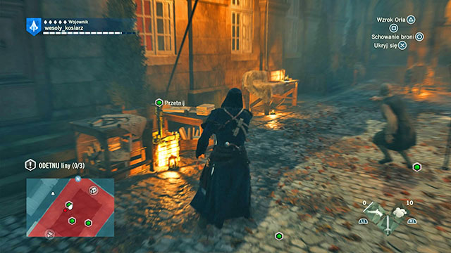 Right after the cut scene, youll have to cut three ropes that hold the balloon in place - 03 - The Escape | Sequence 9 of AC Unity - Sequence 9 - Assassins Creed: Unity Game Guide & Walkthrough