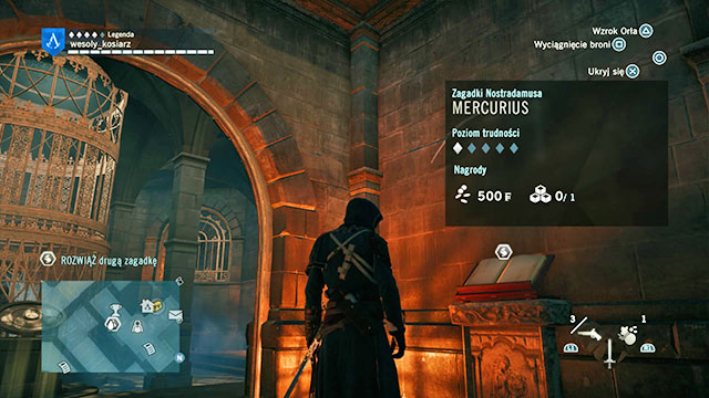 The first Nostradamus Enigma is in the underground of the Cafe Theatre, right next to the Armor of Thomas de Carneillon - Side missions | Ile Saint-Louis map in AC Unity - Ile Saint-Louis - Assassins Creed: Unity Game Guide & Walkthrough