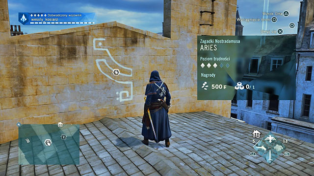 The symbol is on the roof, on the triangular wall between the two ladders - Side quests | Tuileries map in AC Unity - Tuileries - Assassins Creed: Unity Game Guide & Walkthrough