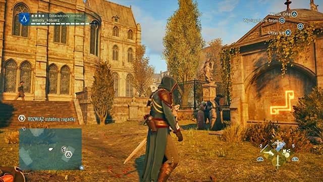 The third solution is in the cemetery behind the Madeleine church, on the wall of the crypt close to the boundary of the simulation and the house, where you receive the Marianne REturns Home mission - Side quests | Tuileries map in AC Unity - Tuileries - Assassins Creed: Unity Game Guide & Walkthrough