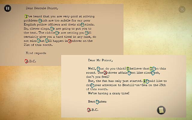 LITTLE GREY CELLS - Compare the new letter with the first one - Chapter one - Andover - Agatha Christie: The ABC Murders - Game Guide and Walkthrough