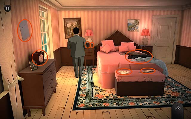 Look at the bedside cabinet (two clues): notice a bottle of medicine and a case, which from take a key - Examine Bettys bedroom - Chapter two - Bexhill - Agatha Christie: The ABC Murders - Game Guide and Walkthrough