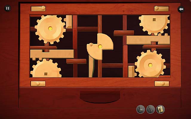 After setting the buttons correctly, use the key (the one which you found in the clock) with left upper gear, then with bottom right and in the end with the middle gear - Examine Bettys bedroom - Chapter two - Bexhill - Agatha Christie: The ABC Murders - Game Guide and Walkthrough