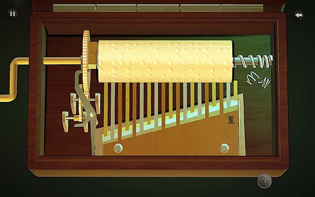 Zoom out and turn the music box to see a crank - Question Lady Clarke - Chapter three - Churston - Agatha Christie: The ABC Murders - Game Guide and Walkthrough