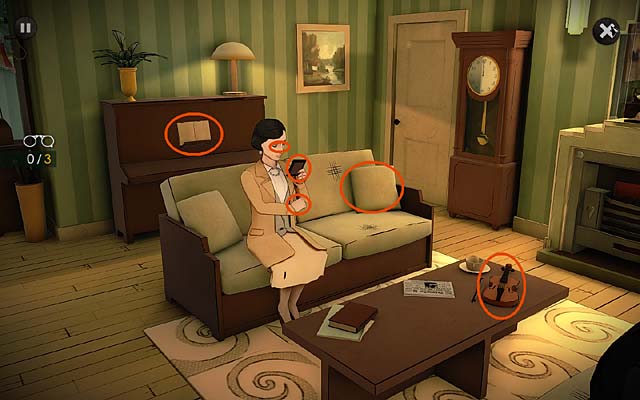 Make an observation of the living room (click on the piano; three clues), look at the piano, worn furniture, (sofa Megan is sitting on) and a violin on the table - Go to Bettys house at No.22 on the High Street and question Megan - Chapter two - Bexhill - Agatha Christie: The ABC Murders - Game Guide and Walkthrough