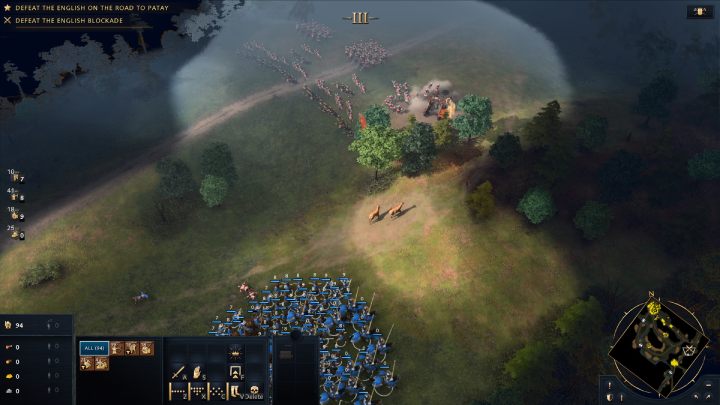 Enter the forest and go around the blockade to attack the enemy from behind - Age of Empires 4: The Battle of Patay (The Hundred Years War) - walkthrough - The Hundred Years War - Age of Empires 4 Guide