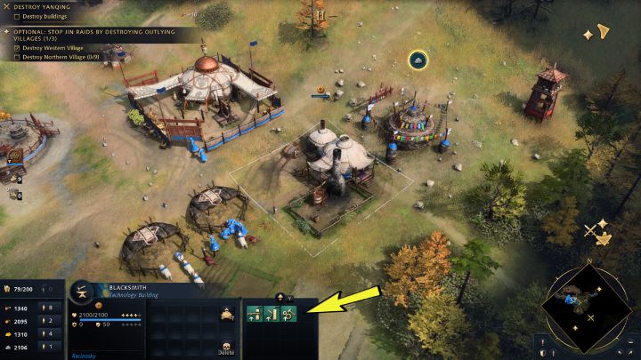 Set up the Ovoo tent on the quarry, then build a Blacksmith next to it and set up the Barracks tent - Age of Empires 4: The Great Wall (The Mongol Empire) - walkthrough - The Mongol Empire - Age of Empires 4 Guide