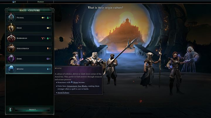 As the Culture you will be using is related to the Astral Sea, you will also receive a faction trait - Age of Wonders 4: Cultures - Basics - Age of Wonders 4 Guide