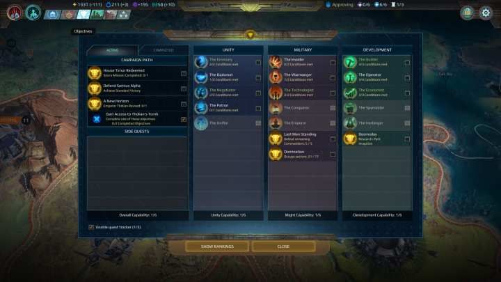 The missions panel where all missions are divided into separate groups. - Missions in Age of Wonders Planetfall - Gameplay mechanics - Age of Wonders Planetfall Guide