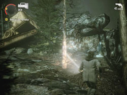 Tor Anderson - after passing the location with high voltage poles, before you move over the fence next to the crane, turn to the right - Alan Wake: Standee - list - Collectibles (DLC) - Alan Wake Game Guide & Walkthrough