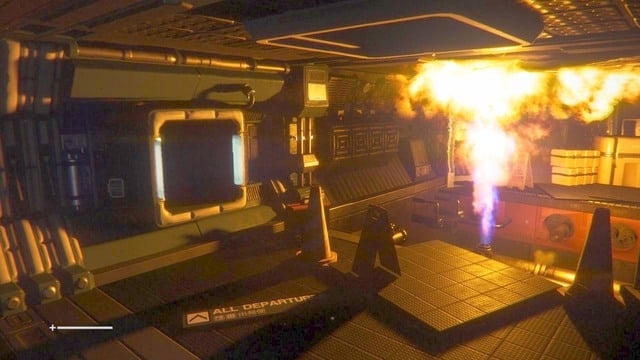Get out of the room with save console with the right door and go along the corridor until you see fire - Find help - Walkthrough - Alien: Isolation - Game Guide and Walkthrough