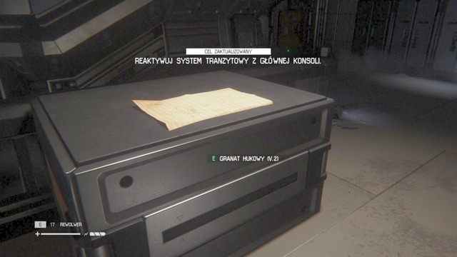 There is a flashbang blueprint on a crate - Reactivate the Transit - Walkthrough - Alien: Isolation - Game Guide and Walkthrough