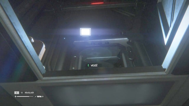 In order to exit the elevator, you need to stand in the middle, look up, and press the correct button - Find Samuels in Seegson Synthetics - Walkthrough - Alien: Isolation - Game Guide and Walkthrough