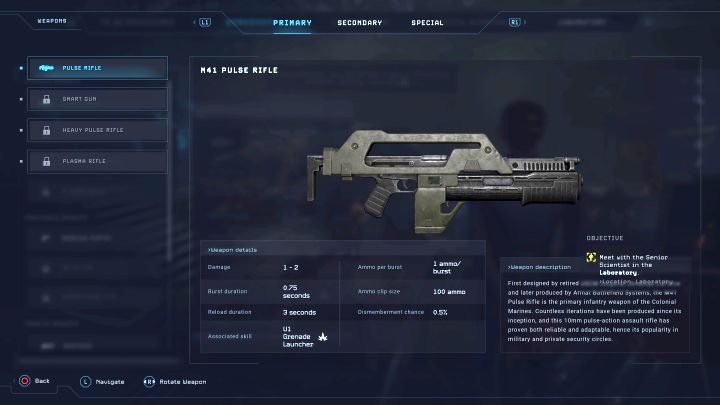 Requirements: none - this is your starting weapon - Aliens Dark Descent: List of best weapons - Basics - Aliens Dark Descent Guide