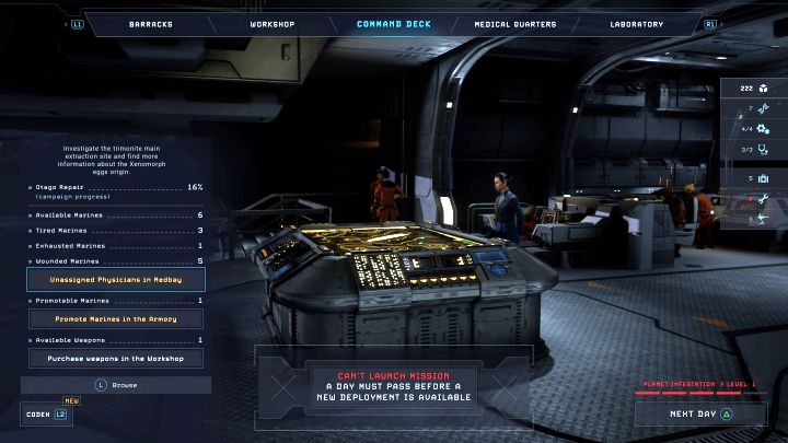 1 - Aliens Dark Descent: USS Otago Command Center - Base management - Aliens Dark Descent Guide