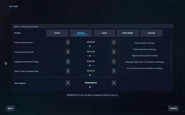 In the game there are 5 difficulty level settings - Aliens Dark Descent: All difficulty levels - Basics - Aliens Dark Descent Guide