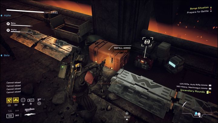 Follow the path to encounter an ammo crate, medkit, and a chest with a random item - Aliens Fireteam Elite: Recon - walkthrough - A gift of fire - Aliens Fireteam Elite Guide
