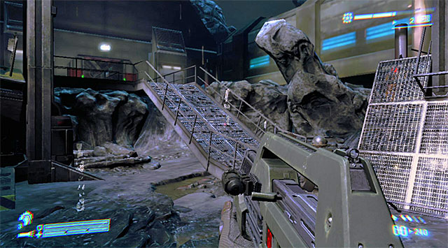 Follow your teammates towards the entrance pictured above - Destroy the AA guns (3 of 3) - Mission 10: Derelict Reclaimed - Aliens: Colonial Marines - Game Guide and Walkthrough