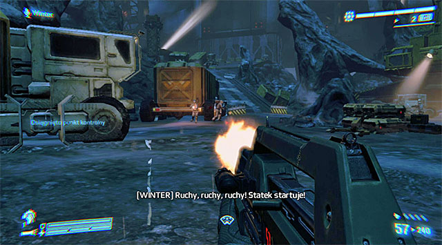 When you pass the last container, you'll reach an area which is also full of Weyland-Yutani mercenaries - Get to the FTL ship and stop it from launching (part 3) - Mission 10: Derelict Reclaimed - Aliens: Colonial Marines - Game Guide and Walkthrough