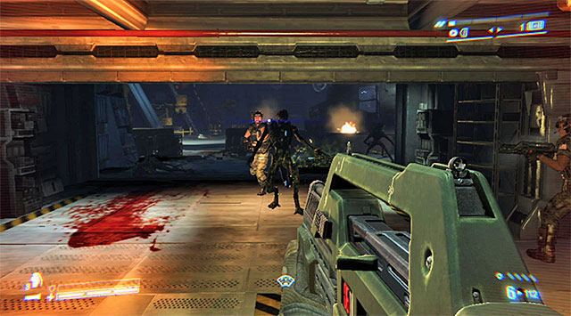 As soon as you receive info about unlocking access to the hatch, back out of the hangar (don't forget to take the armor, if you haven't already); this is the only way to stop the advance of the aliens - Fall back to the Sephora (part 2) - Mission 1: Distress - Aliens: Colonial Marines - Game Guide and Walkthrough