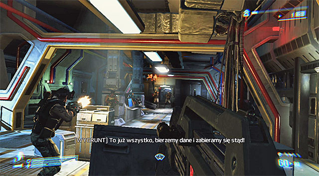 When you're done checking out the area, go through the left door and get ready for the first battle with the Weyland-Yutani mercenaries - Get to the dropship to escape the Sulaco - Mission 3: Sulaco Falls - Aliens: Colonial Marines - Game Guide and Walkthrough