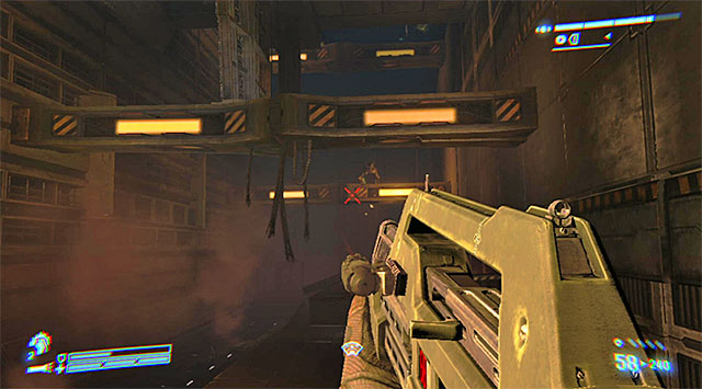 New Xenomorphs will star showing their ugly faces in the corridor pictured above, which is soon after using the stairs - Find a way into the Weyland-Yutani Facility to save Bella - Mission 6: For Bella - Aliens: Colonial Marines - Game Guide and Walkthrough