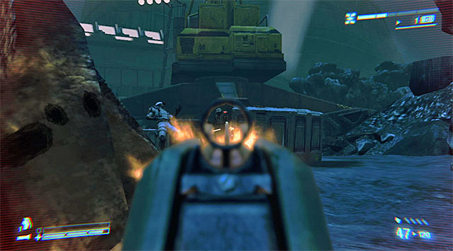 I don't recommend hurrying to the crane's control panel, because soon the place will be crawling with Weyland-Yutani mercenaries - Use the cranes controls to drop the payload on the APC - Mission 7: One Bullet - Aliens: Colonial Marines - Game Guide and Walkthrough