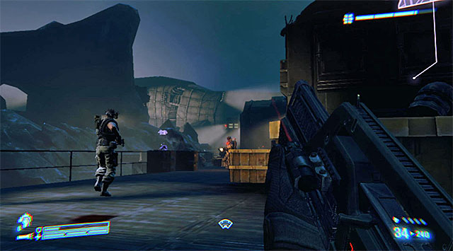 Depending on preferences, you can go through the aforementioned building (there should be some supplies to take) or stay on the main path - Locate and rescue the captive marine - Mission 8: Rampart - Aliens: Colonial Marines - Game Guide and Walkthrough