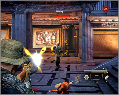 If you do have the weapons and abilities to fight him directly, always begin with eliminating his two bodyguards - Walkthrough - Rome - Intercept Marburg at Museum of Art - Walkthrough - Rome - Alpha Protocol: The Espionage RPG - Game Guide and Walkthrough