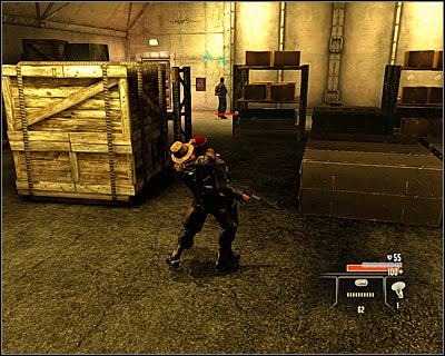 The enemies mentioned above are staying inside the northern hangar (M2, 7) and of course it will be easier to get to them if you've chosen to jump onto the balcony of this building - Walkthrough - Saudi Arabia - Bug Al-Samad Airfield - Walkthrough - Saudi Arabia - Alpha Protocol: The Espionage RPG - Game Guide and Walkthrough