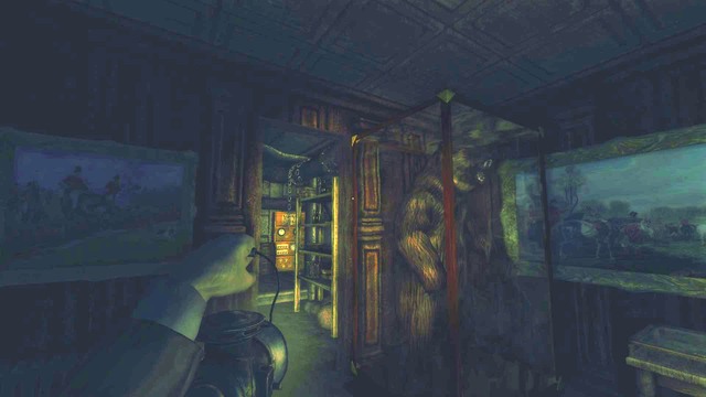 A secret passage behind the case with bear. - The Residence - Part Two | Walkthrough - Walkthrough - Amnesia: A Machine for Pigs Game Guide