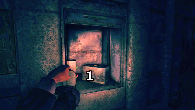 Right past the entrance, to the left, there is a cargo lift, and a canister [1] inside - Offices and The Warehouse | Walkthrough - Walkthrough - Amnesia: A Machine for Pigs Game Guide