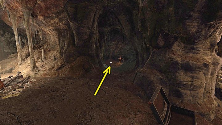 Go a bit further and examine the area on the right with the tombstone - its cross is visible in the distance - Amnesia Rebirth: The Caves - walkthrough, secrets - Transition description - Amnesia Rebirth Guide