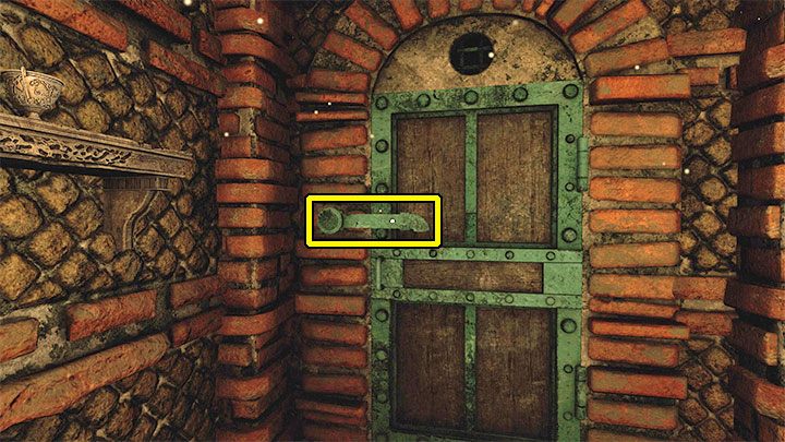 A locked door leads to the next room, and to open it, you have to move the mechanism marked in the picture up so that it is positioned vertically - Amnesia Rebirth: The Catacombs - walkthrough, secrets - Walkthrough - Amnesia Rebirth Guide