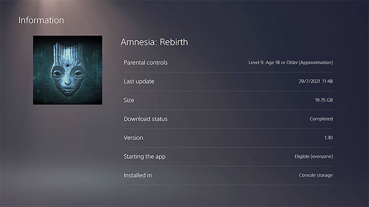 The PS4 and PS5 versions (running in backward compatibility mode) require less free disc space - Amnesia Rebirth: Disk space - Annex - Amnesia Rebirth Guide