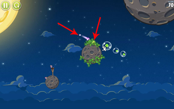 In order to unlock the hidden level, launch the first bird up - Level E-2 - Eggsteroids - Angry Birds Space - Game Guide and Walkthrough